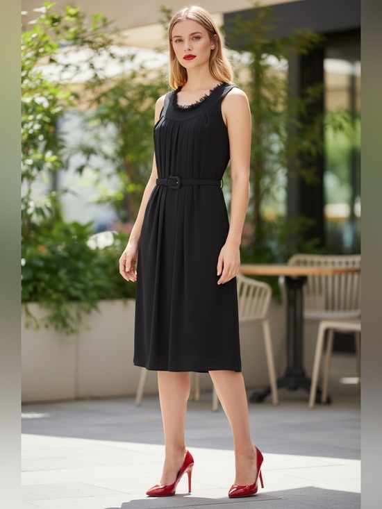 Fendi Dresses & Skirts - Fendi Black Sleeveless Pleated Midi Dress with Belt